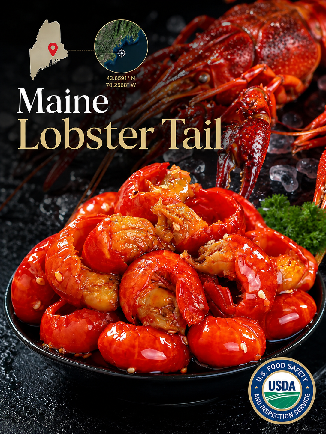 Fresh lobster tail meat with shell