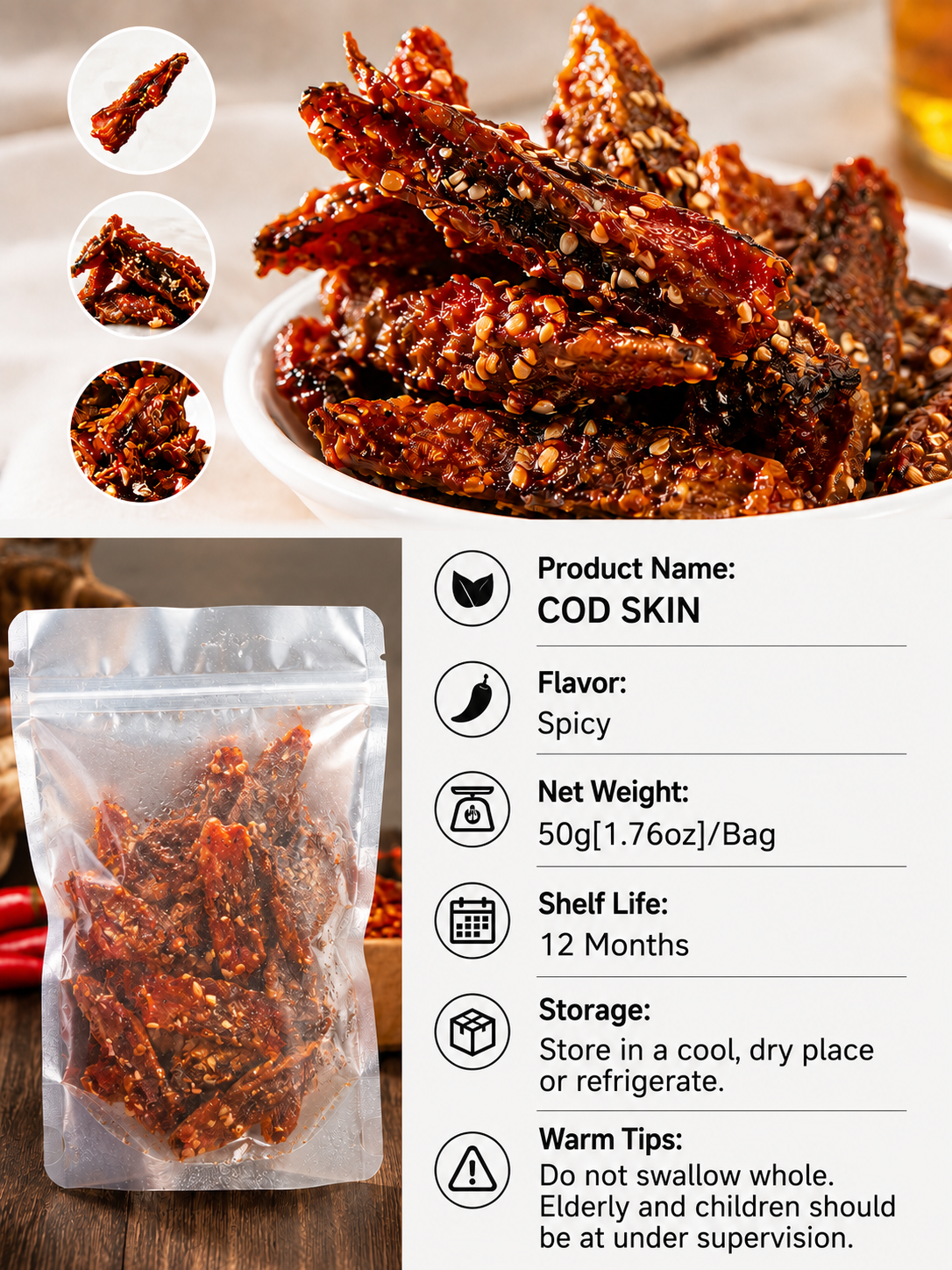 🌶️Premium Crispy Spicy Cod Skin Snack | Crunchy Seafood Chips-Jani
